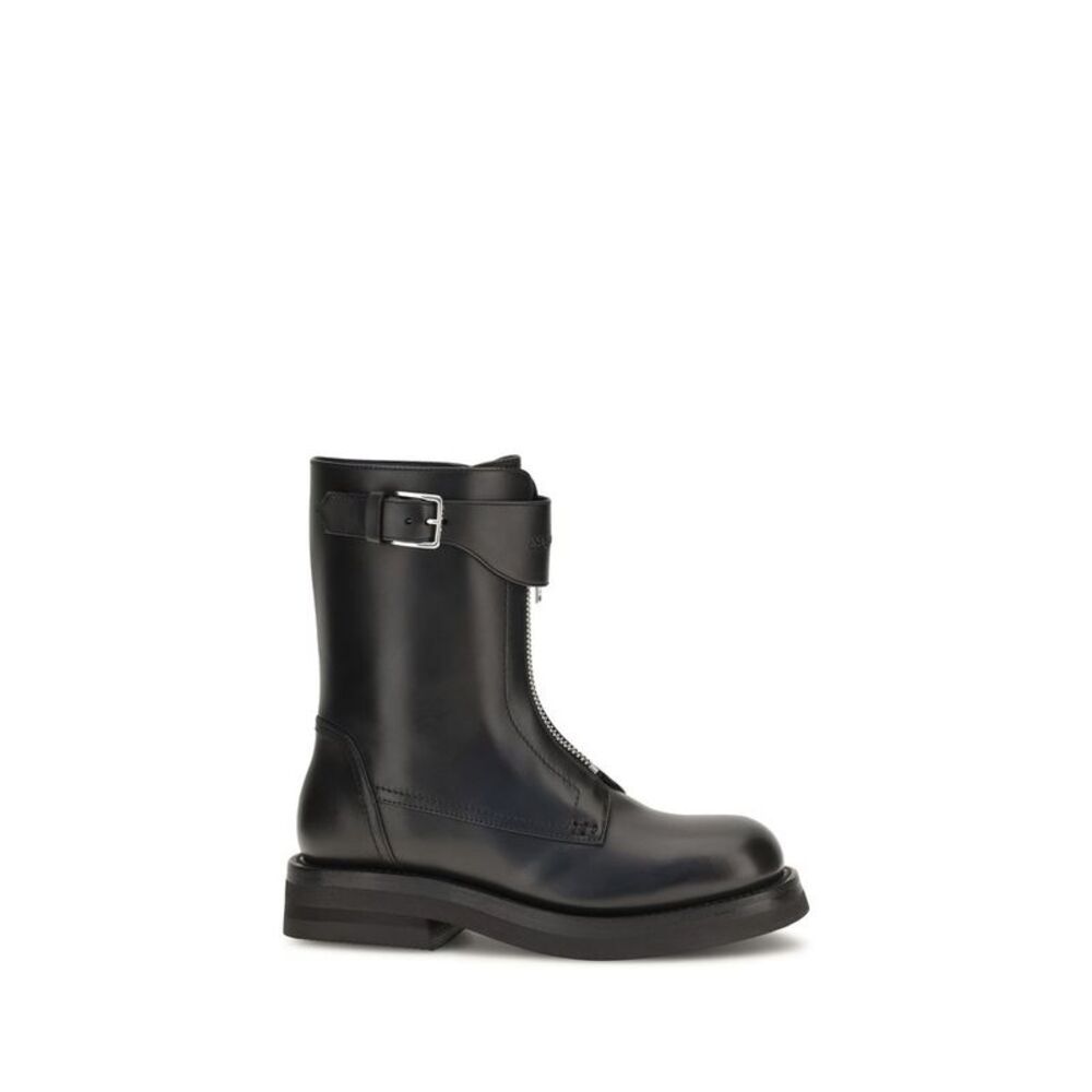 Alexander McQueen Black Calf Leather Bos Taurus Lace-Up Women's Boots